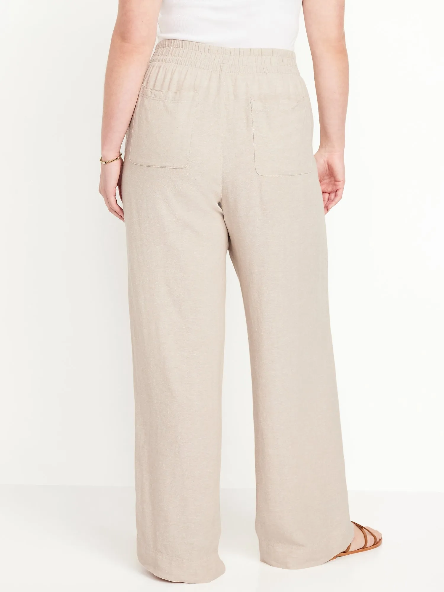 High-Waisted Linen-Blend Wide-Leg Pants