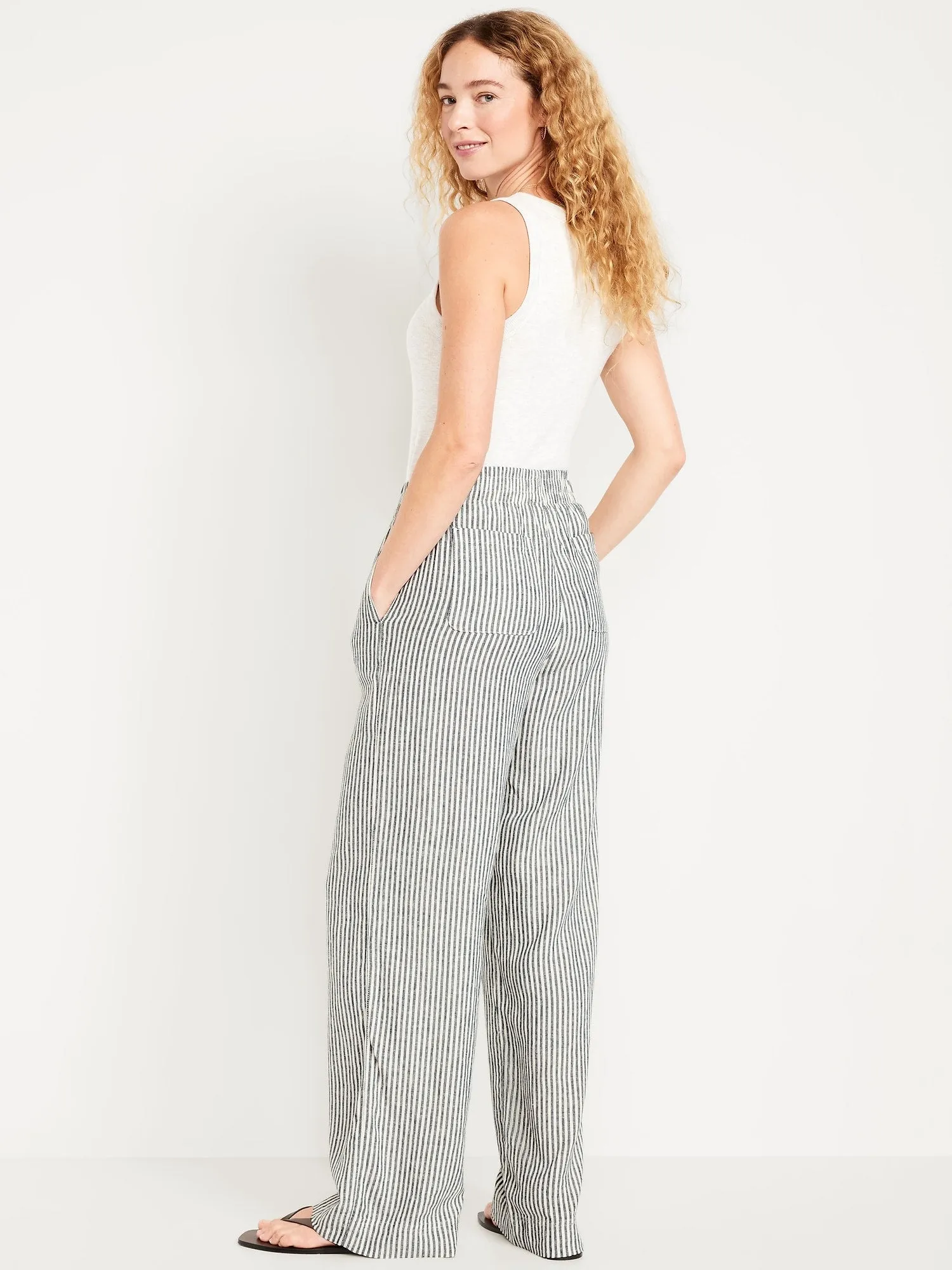 High-Waisted Linen-Blend Wide-Leg Pants