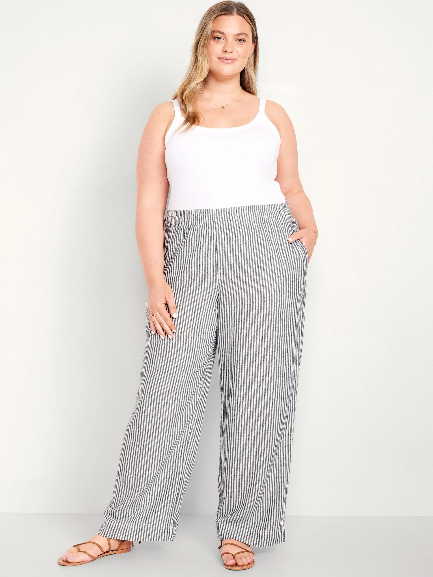 High-Waisted Linen-Blend Wide-Leg Pants