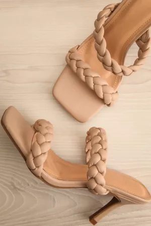 Hirna Beige | Faux Leather Heeled Sandals