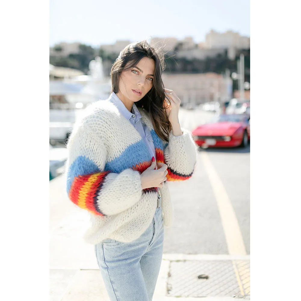 HOGAN MOHAIR CARDIGAN - WHITE BLUE RED YELLOW - LES TRICOTS D'O