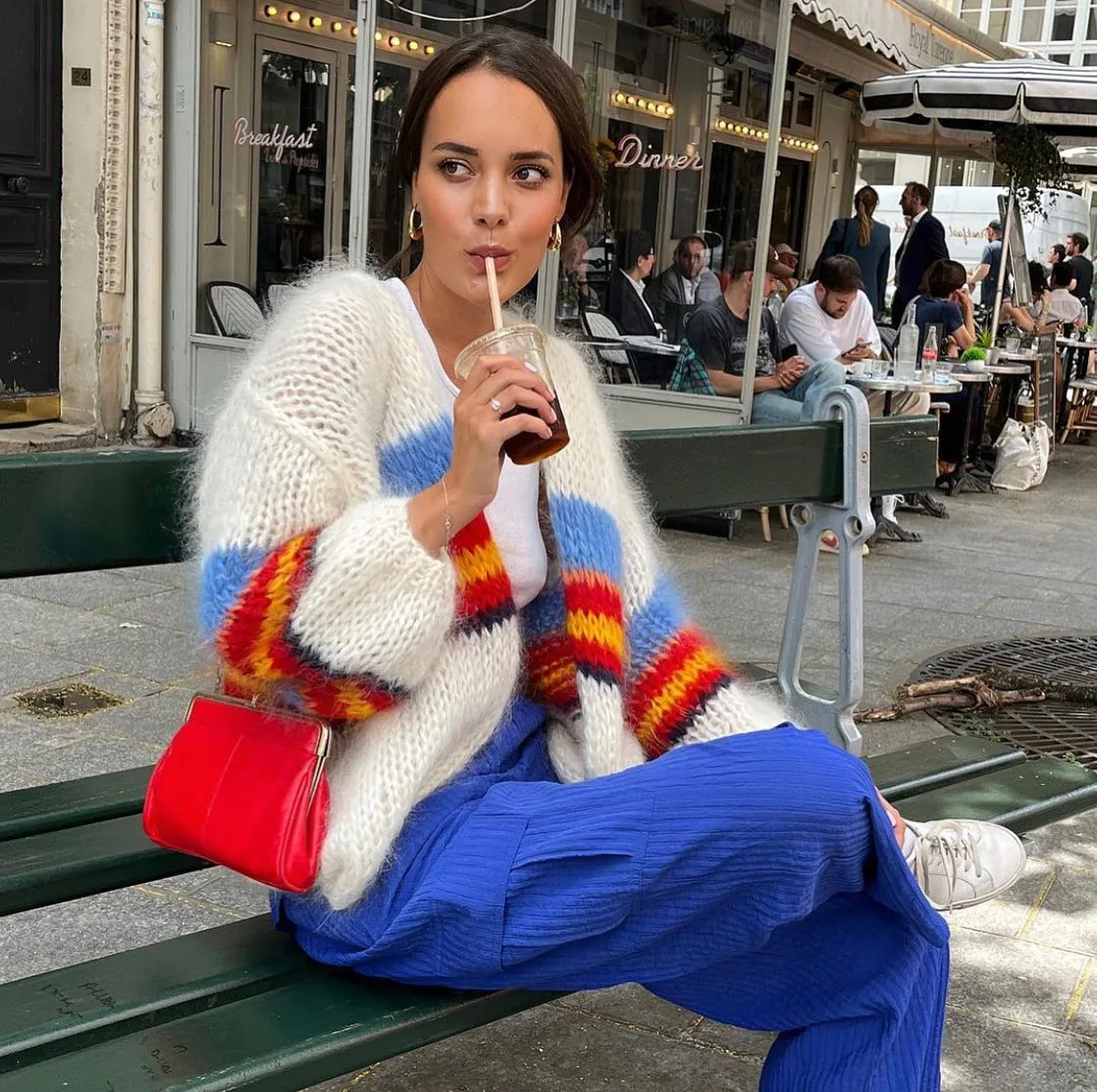 HOGAN MOHAIR CARDIGAN - WHITE BLUE RED YELLOW - LES TRICOTS D'O
