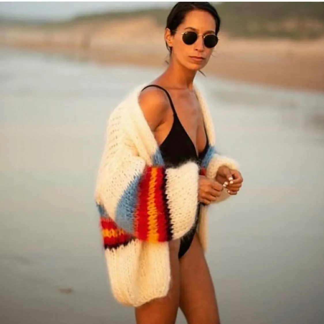 HOGAN MOHAIR CARDIGAN - WHITE BLUE RED YELLOW - LES TRICOTS D'O