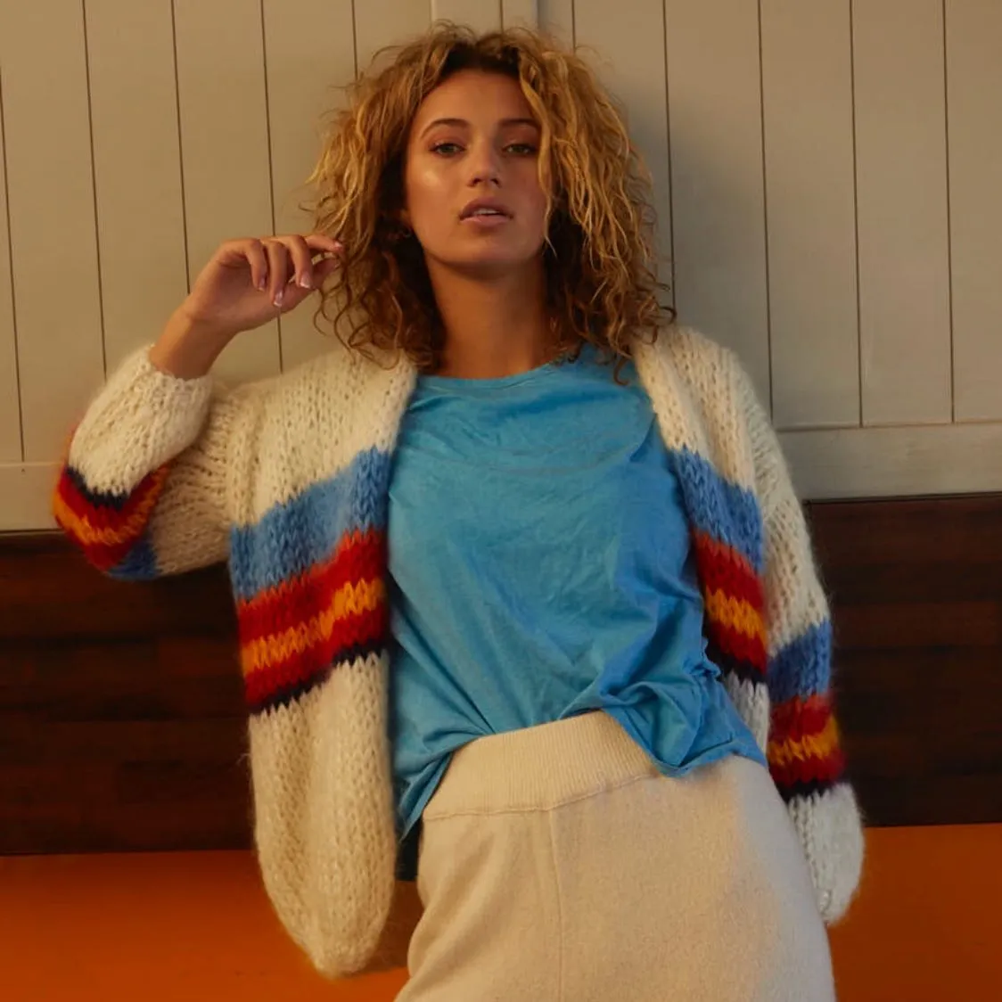 HOGAN MOHAIR CARDIGAN - WHITE BLUE RED YELLOW - LES TRICOTS D'O