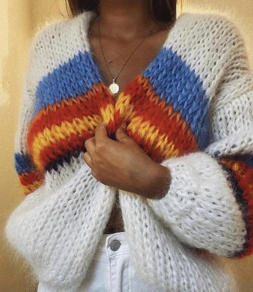 HOGAN MOHAIR CARDIGAN - WHITE BLUE RED YELLOW - LES TRICOTS D'O
