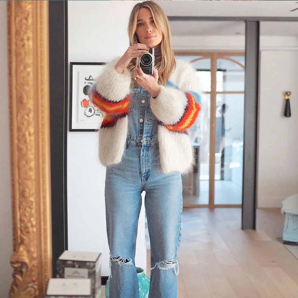 HOGAN MOHAIR CARDIGAN - WHITE BLUE RED YELLOW - LES TRICOTS D'O
