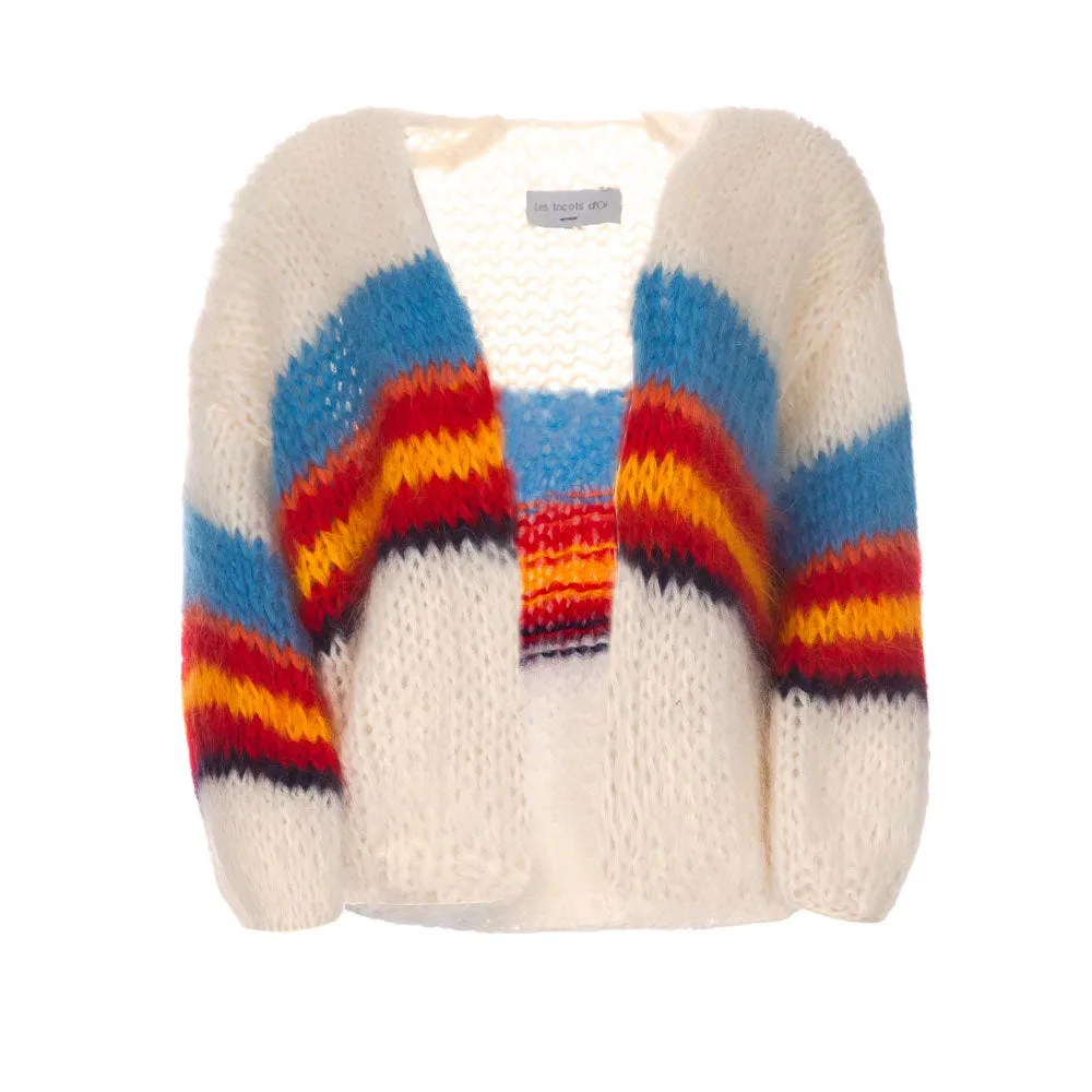 HOGAN MOHAIR CARDIGAN - WHITE BLUE RED YELLOW - LES TRICOTS D'O