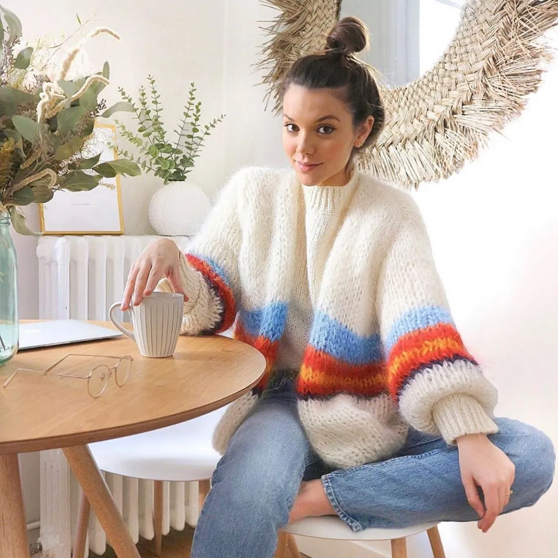 HOGAN MOHAIR CARDIGAN - WHITE BLUE RED YELLOW - LES TRICOTS D'O