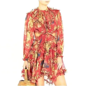 Holiday Flower Print Backless Fashion Silk Runway Mini Dress