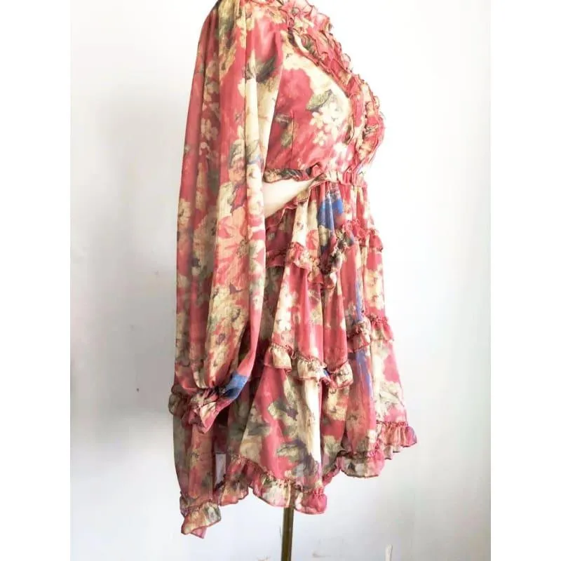 Holiday Flower Print Backless Fashion Silk Runway Mini Dress