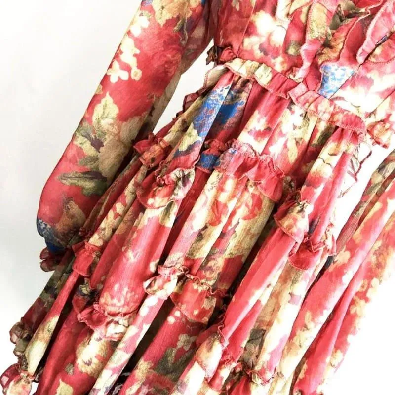 Holiday Flower Print Backless Fashion Silk Runway Mini Dress