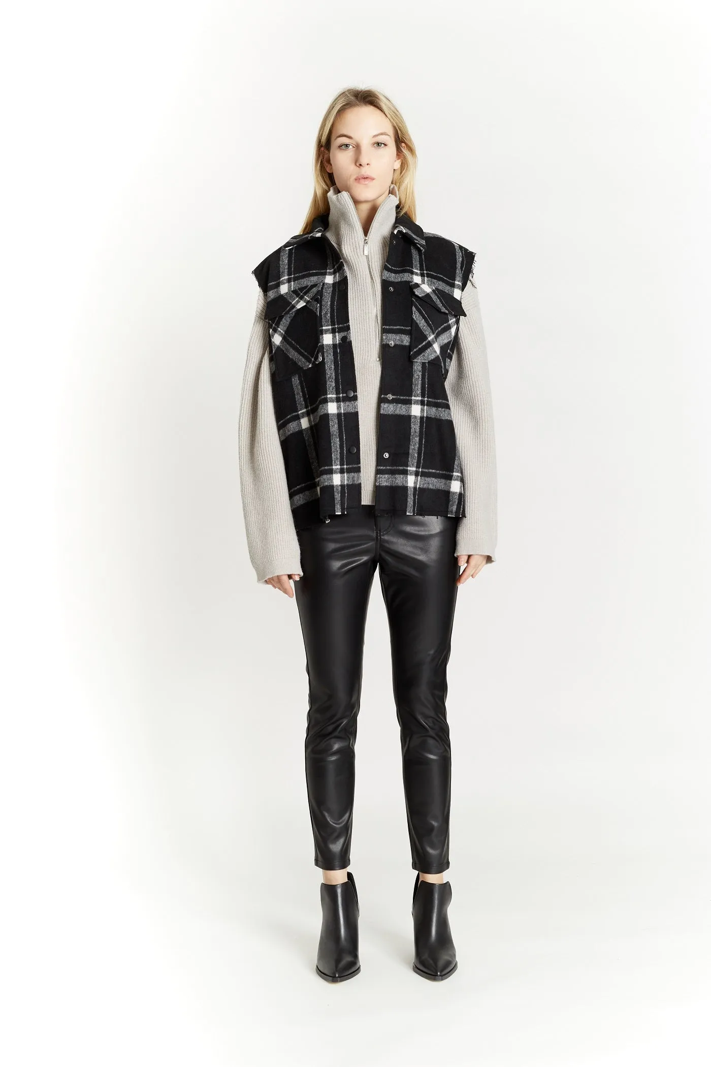 Hot Deal Plaid Hunter Vest with Frayed Sleeves  Almost Gone!