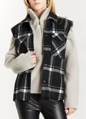 Hot Deal Plaid Hunter Vest with Frayed Sleeves  Almost Gone!