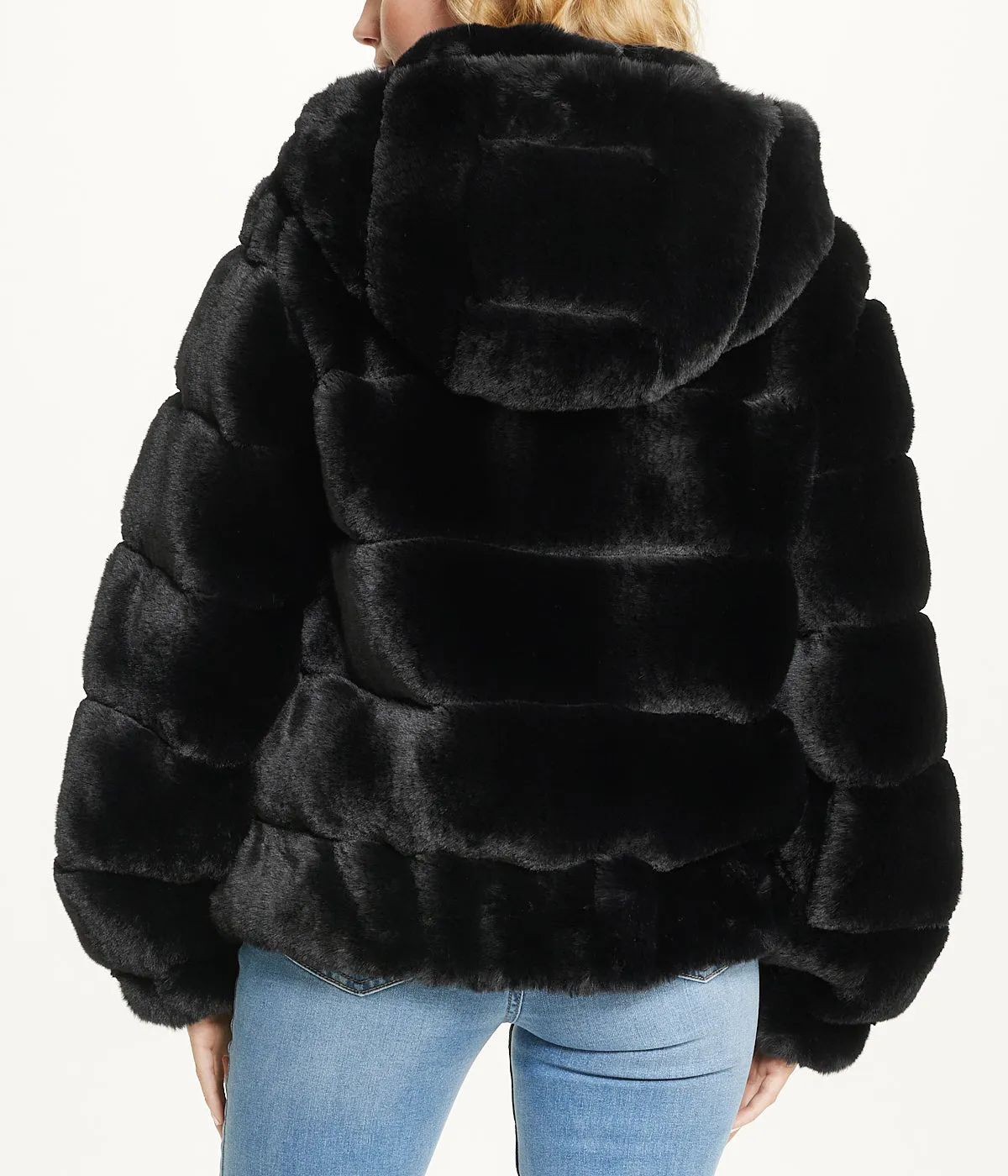 Hot Deal Short Faux Fur With Hood Black  Limited Availability!