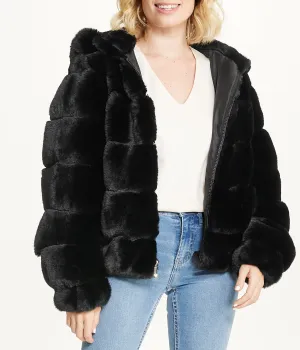 Hot Deal Short Faux Fur With Hood Black  Limited Availability!