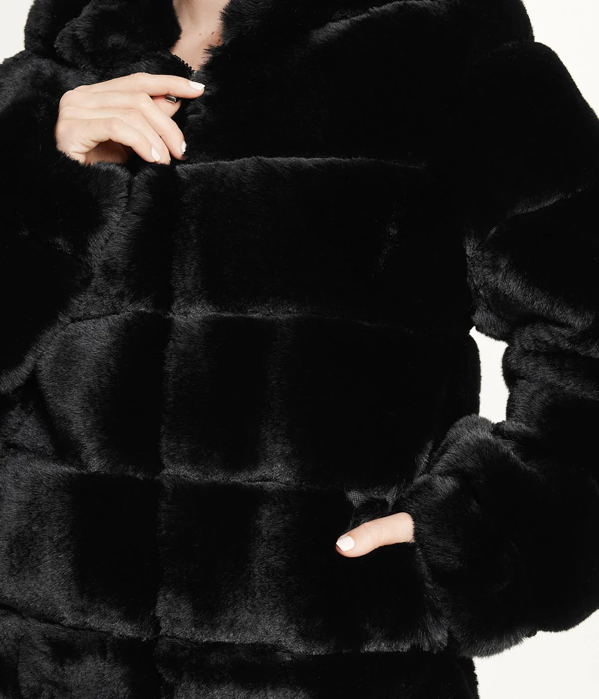 Hot Deal Short Faux Fur With Hood Black  Limited Availability!
