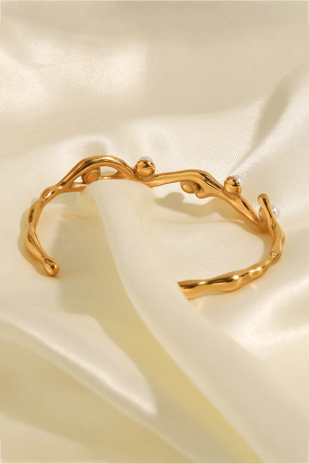 Inlaid Synthetic Pearl Open Bracelet Anna Kay Co
