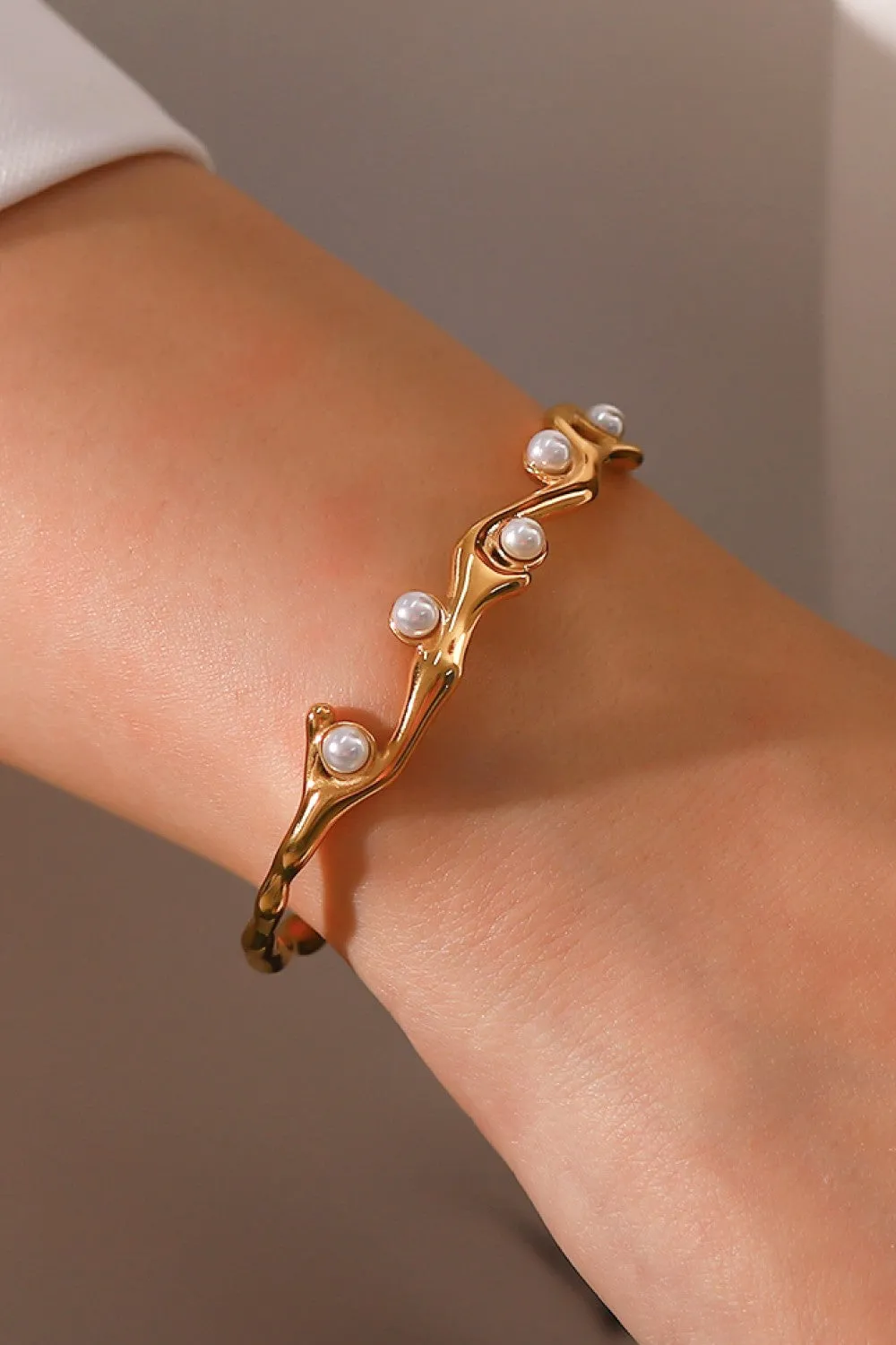 Inlaid Synthetic Pearl Open Bracelet Anna Kay Co