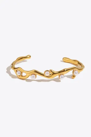 Inlaid Synthetic Pearl Open Bracelet Anna Kay Co