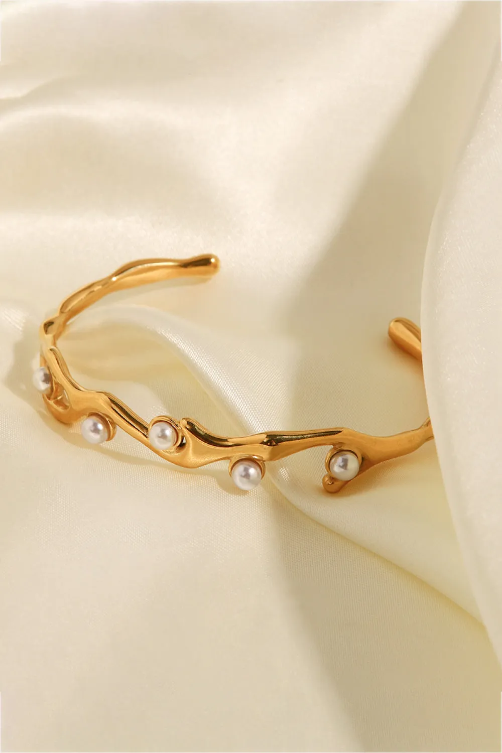Inlaid Synthetic Pearl Open Bracelet Anna Kay Co