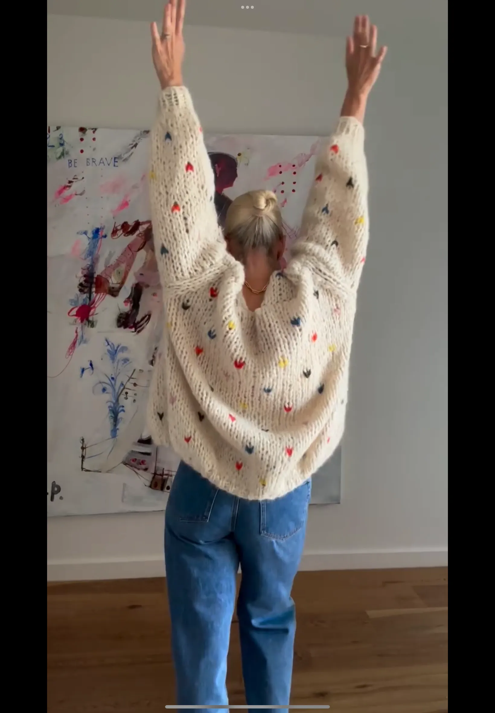 LANE CASHMERE CARDIGAN SHORT - OFF WHITE COLOURED HEARTS - LES TRICOTS D'O