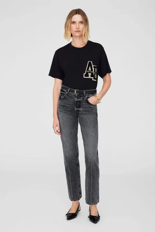LILI TEE LETTERMAN - BLACK - ANINE BING