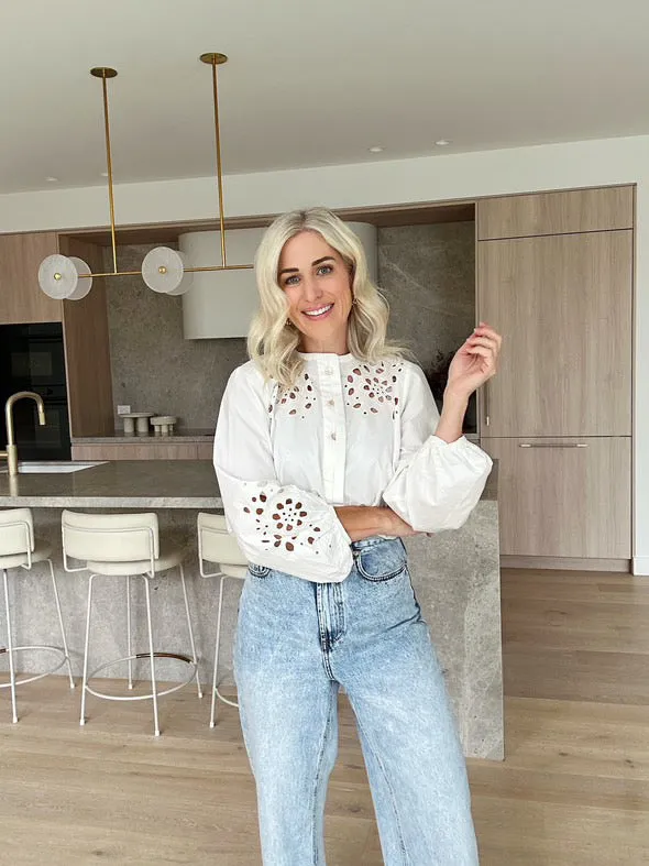 LOLA CUTWORK SHIRT - WHITE -  SAY THE LABEL