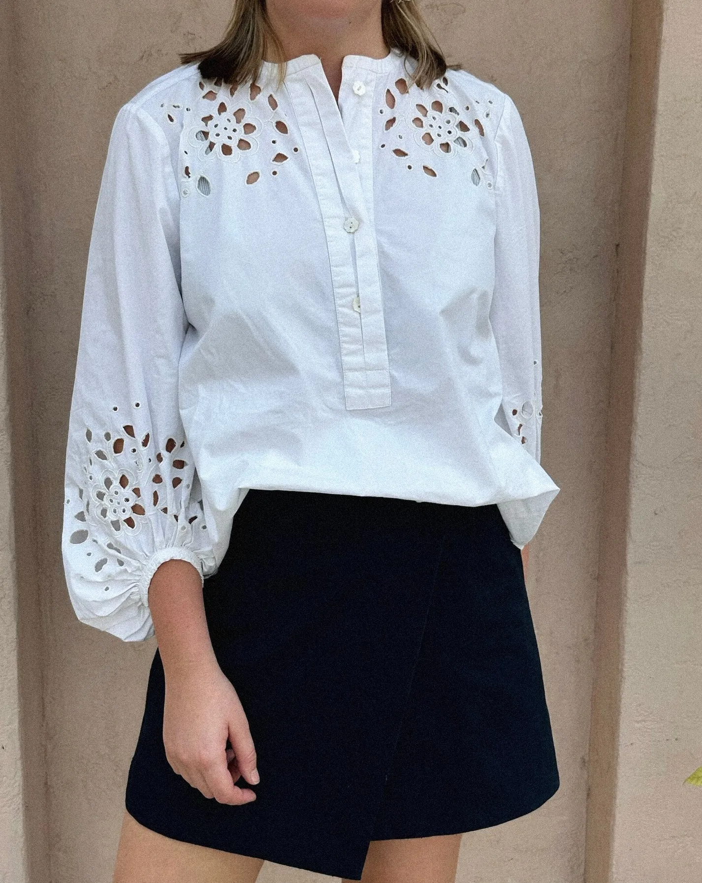 LOLA CUTWORK SHIRT - WHITE -  SAY THE LABEL