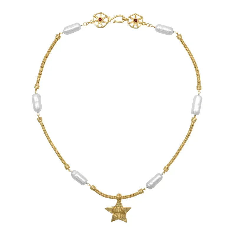 LUCRETIA NECKLACE WITH PEARL AND GARNET - GOLD - CLEOPATRAS BLING