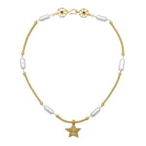 LUCRETIA NECKLACE WITH PEARL AND GARNET - GOLD - CLEOPATRAS BLING