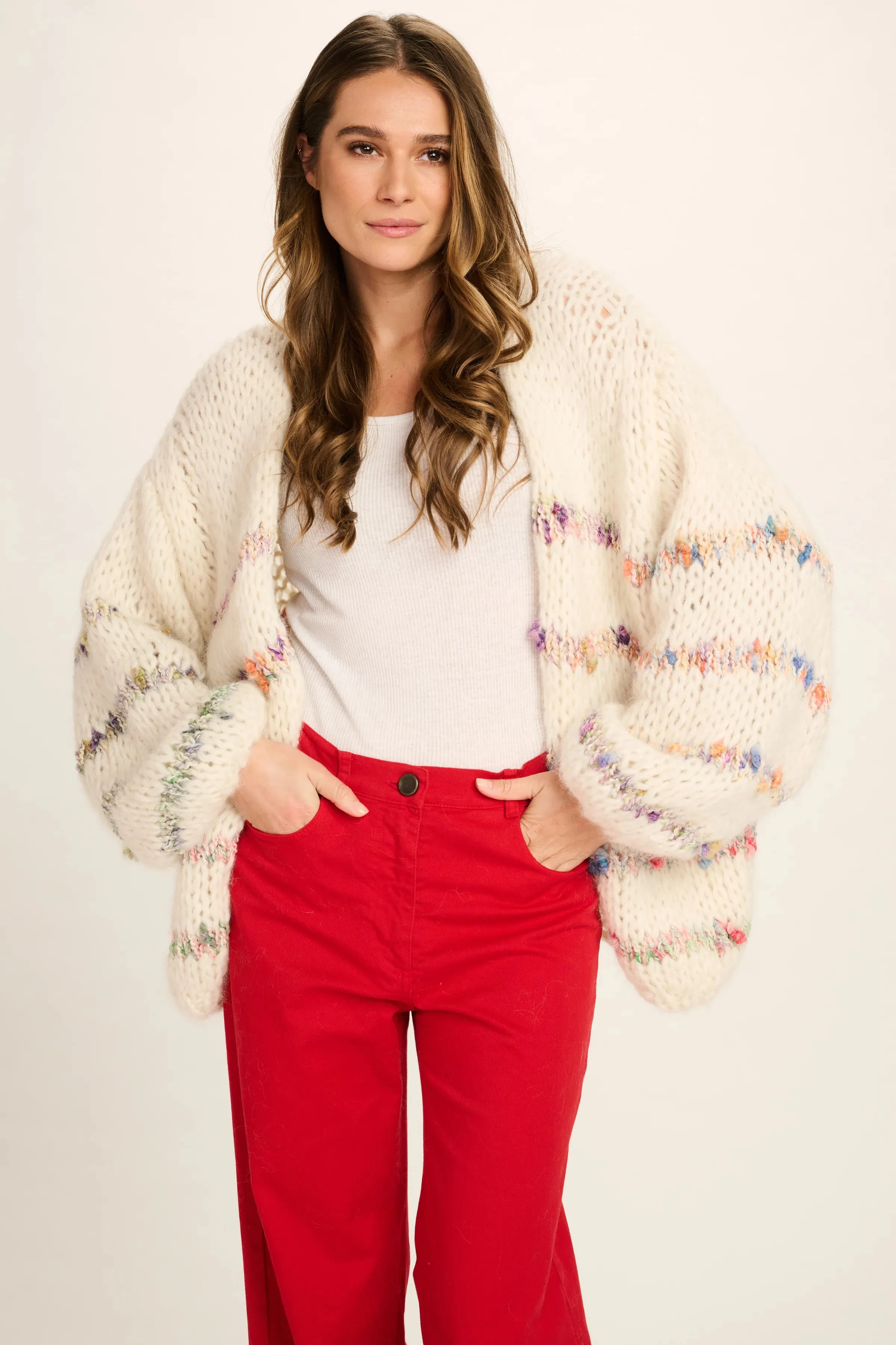 LUNA ALPACA CARDIGAN SHORT - OFF WHITE STRIPES - LES TRICOTS D'O