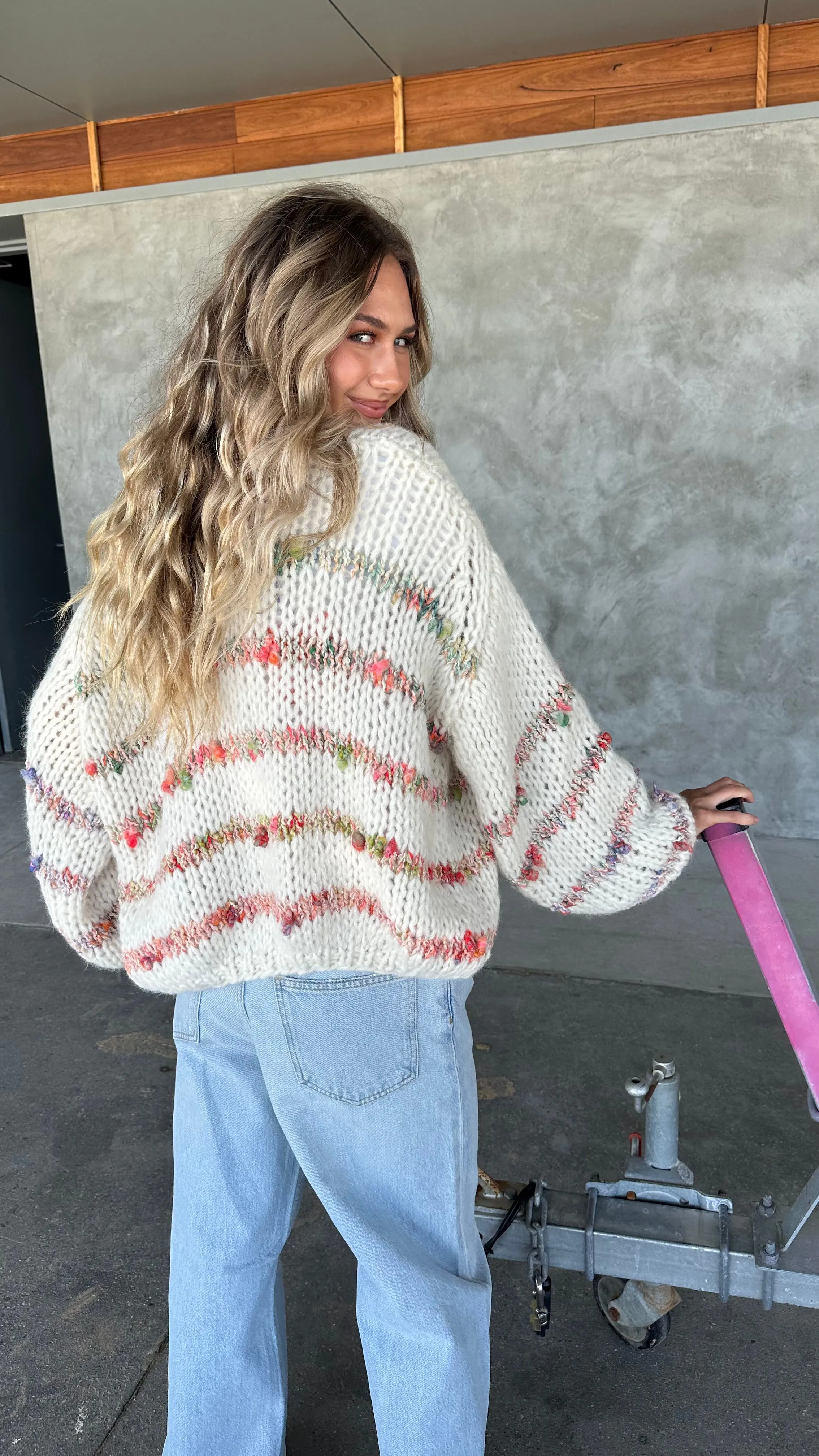 LUNA ALPACA CARDIGAN SHORT - OFF WHITE STRIPES - LES TRICOTS D'O