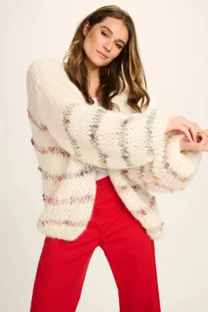 LUNA ALPACA CARDIGAN SHORT - OFF WHITE STRIPES - LES TRICOTS D'O