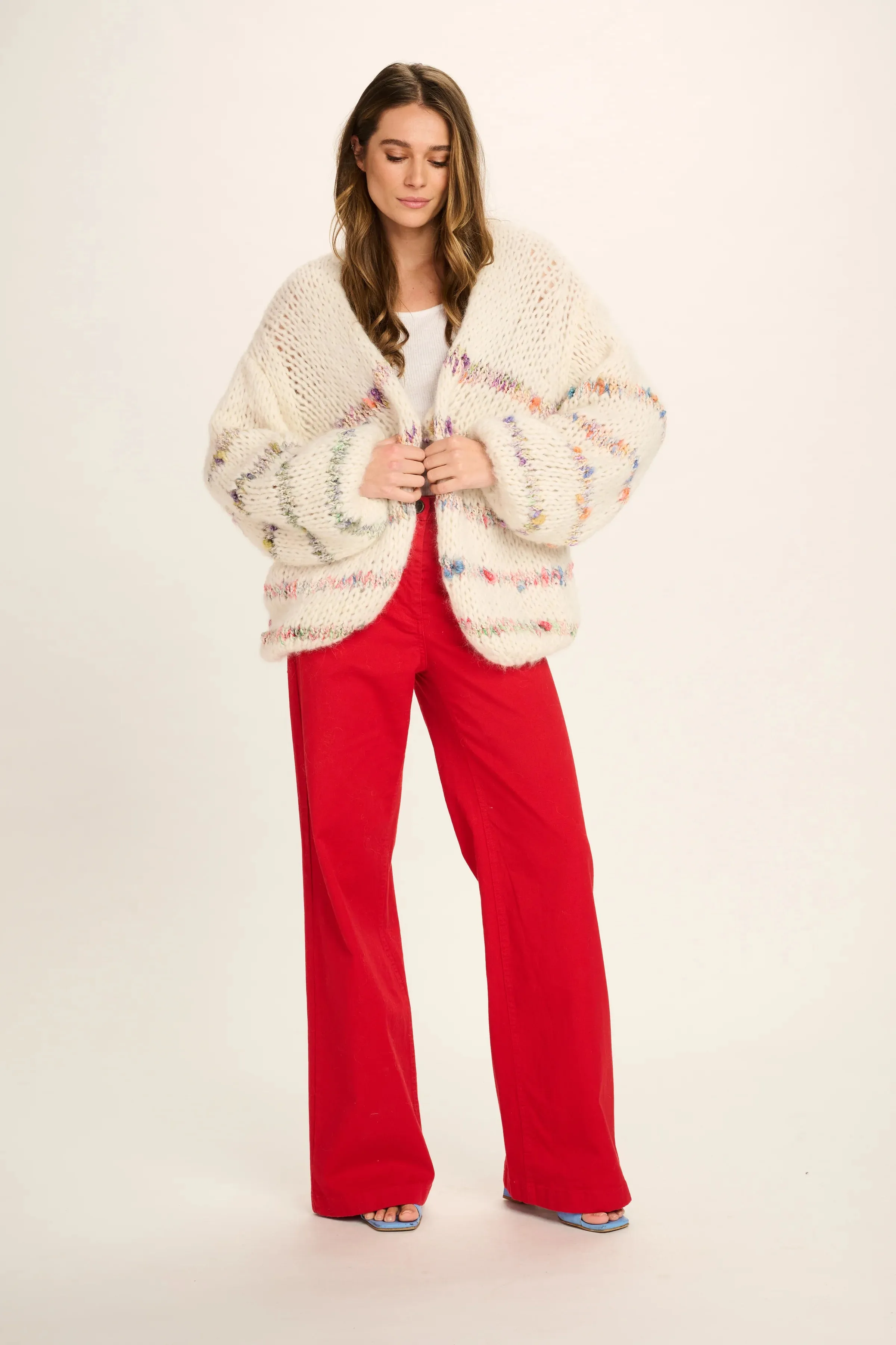 LUNA ALPACA CARDIGAN SHORT - OFF WHITE STRIPES - LES TRICOTS D'O