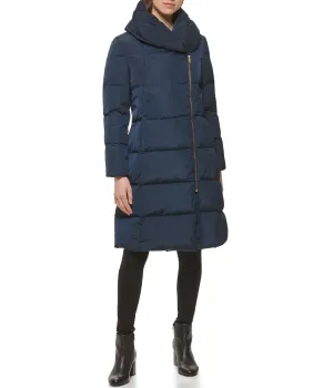 Luxury Feel Asymmetrical Pillow Collar Down Coat Navy  Limited Availability!