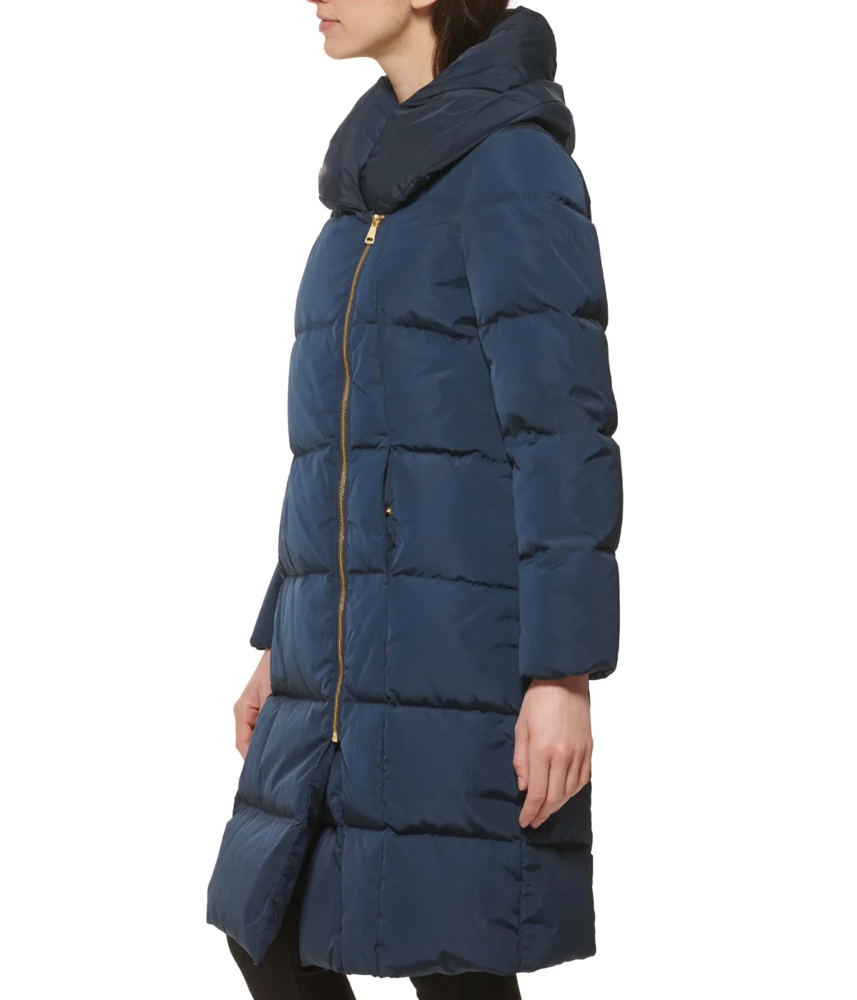 Luxury Feel Asymmetrical Pillow Collar Down Coat Navy  Limited Availability!