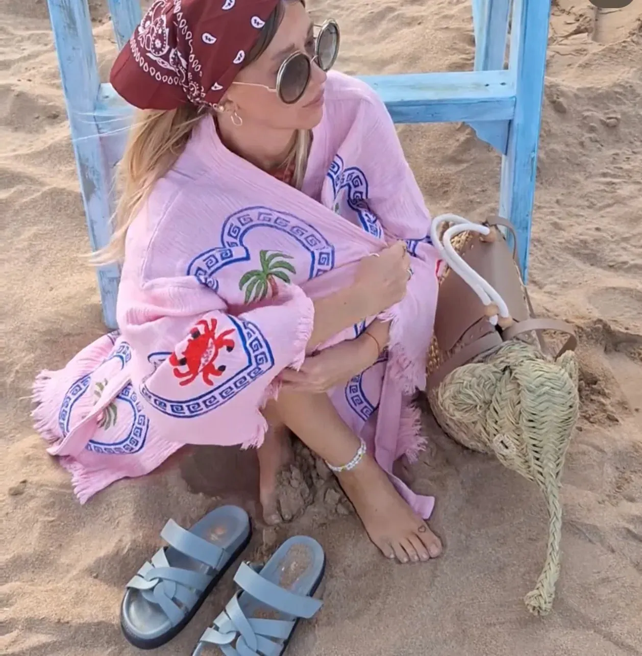 2025 FASHION TRENDS FOR WOMEN MIDI ROBE PALM TREE/ SEA STAR - ORCHID BLOOM - CIE CIE