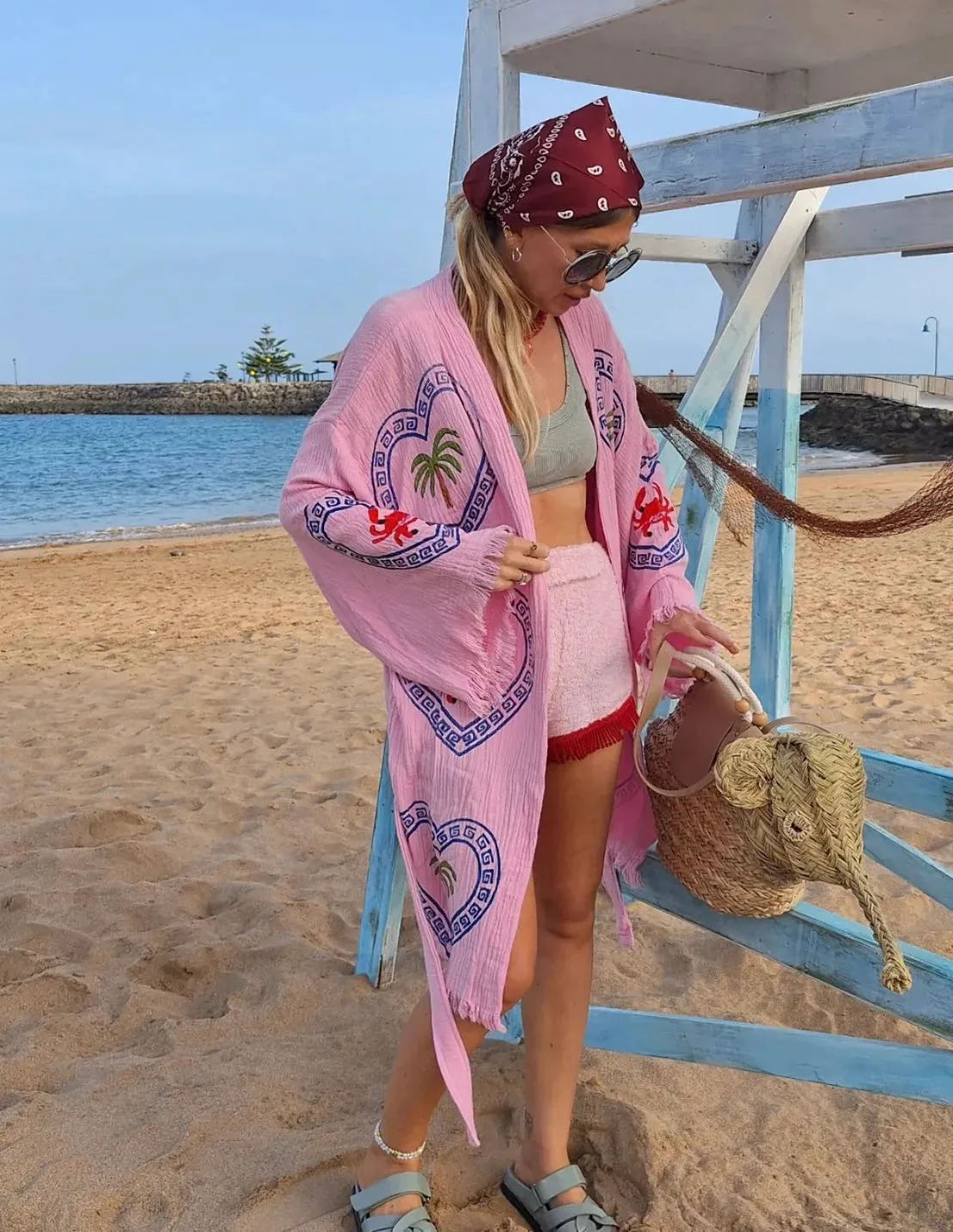 2025 FASHION TRENDS FOR WOMEN MIDI ROBE PALM TREE/ SEA STAR - ORCHID BLOOM - CIE CIE