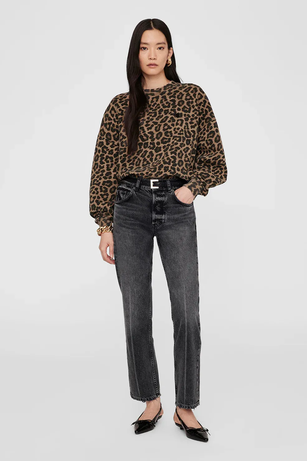 MILES SWEATSHIRT - BLACK AND BROWN LEOPARD - ANINE BING