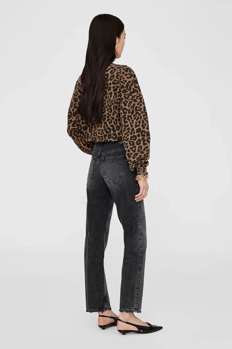 MILES SWEATSHIRT - BLACK AND BROWN LEOPARD - ANINE BING