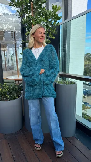 MOHAIR SILK CARDIGAN - PETROL GREEN - LES TRICOTS D'O