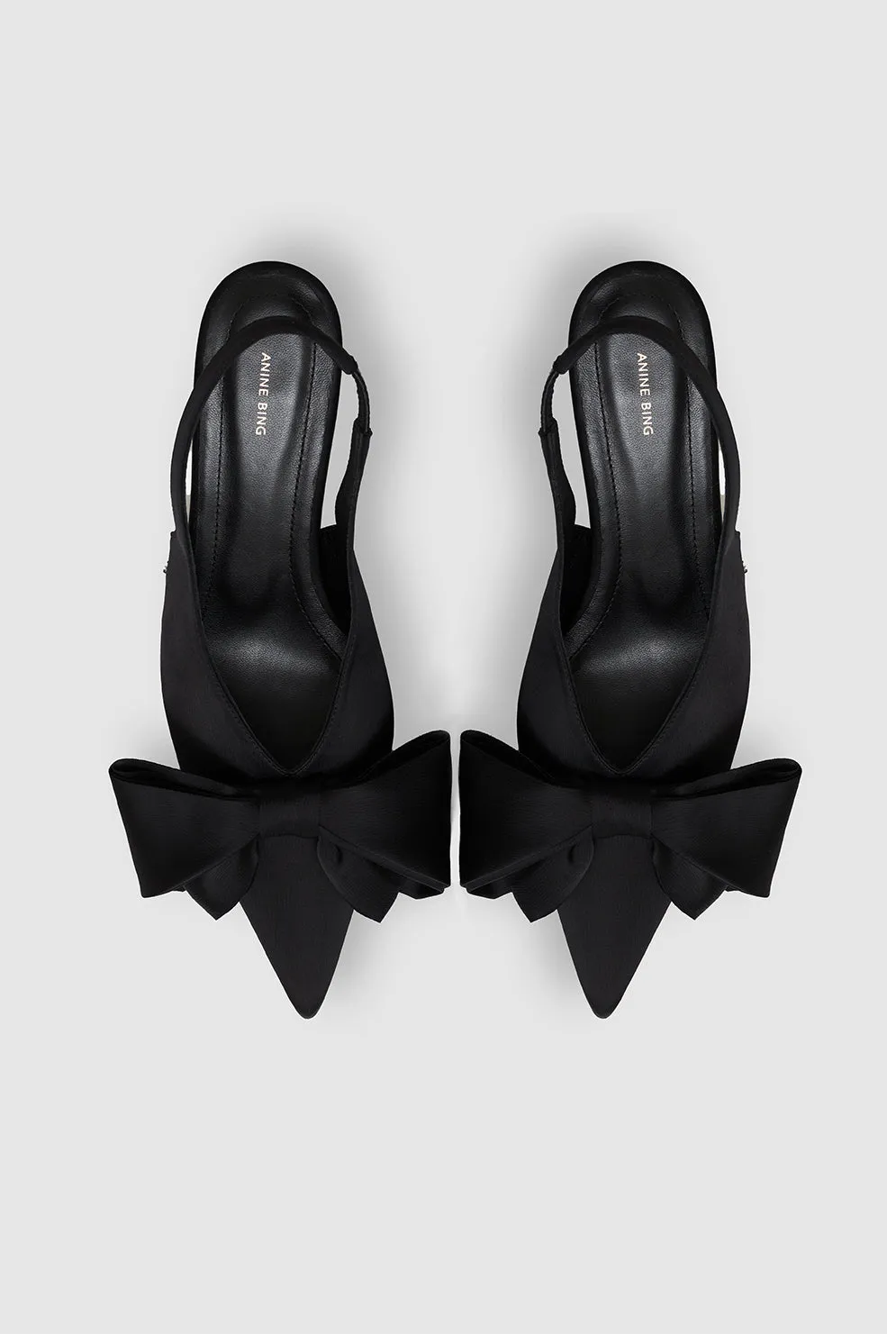 Nina Heels With Bow - Black Satin -ANINE BING