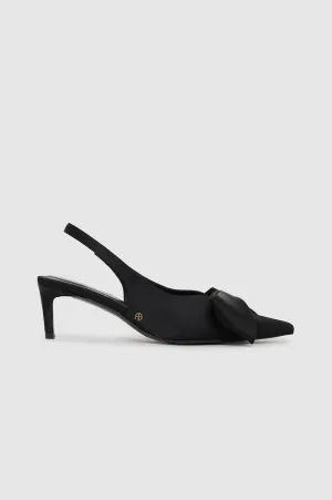 Nina Heels With Bow - Black Satin -ANINE BING