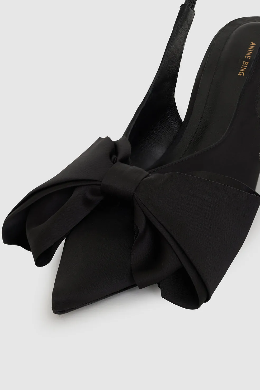 Nina Heels With Bow - Black Satin -ANINE BING