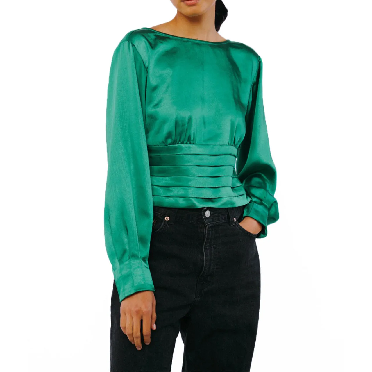 Premium Quality Fosi Pleated Waistband Satin Top  Today Only!