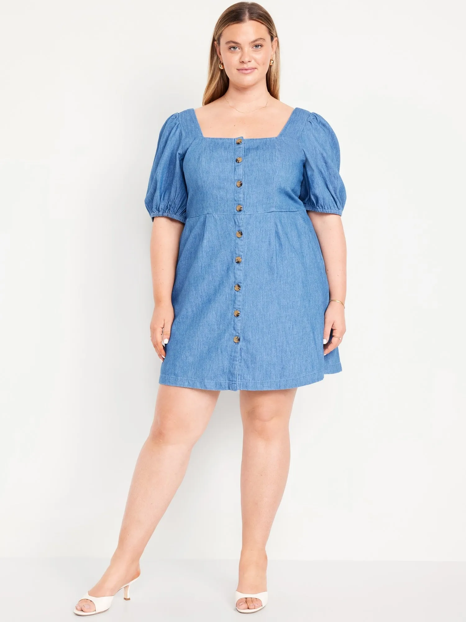 Puff-Sleeve Jean Mini Dress