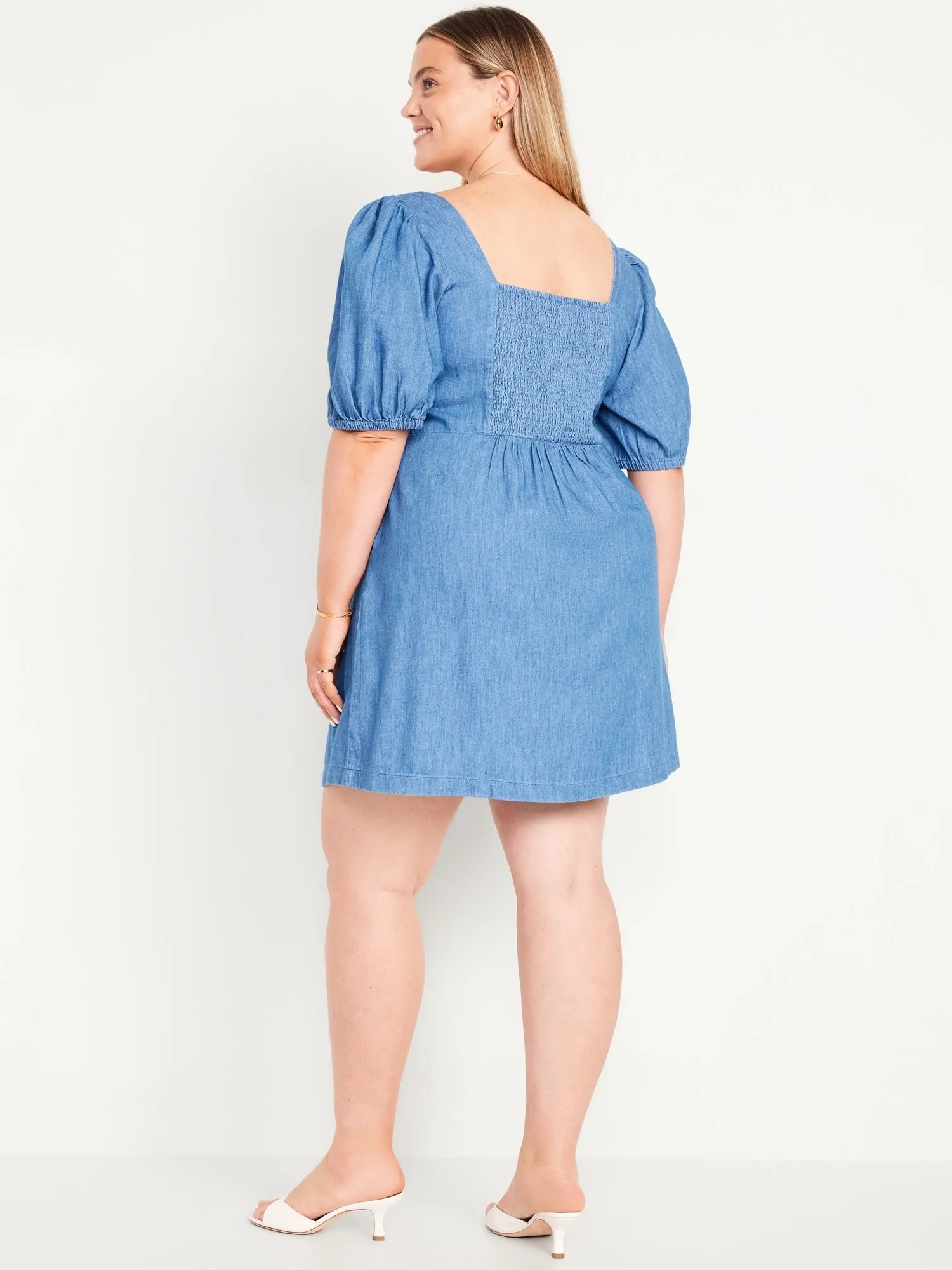 Puff-Sleeve Jean Mini Dress