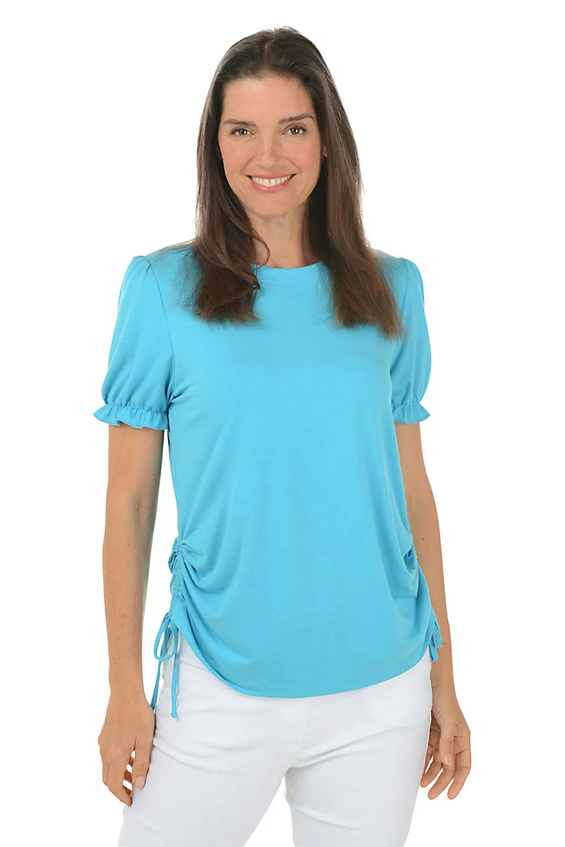 Puff Sleeve Side Shirred Tee