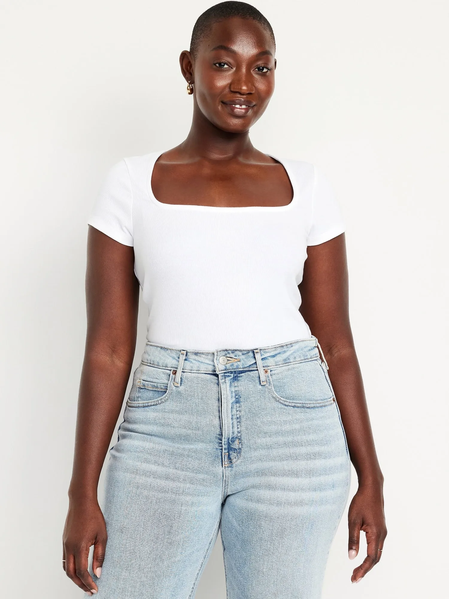 Ribbed Square-Neck T-Shirt