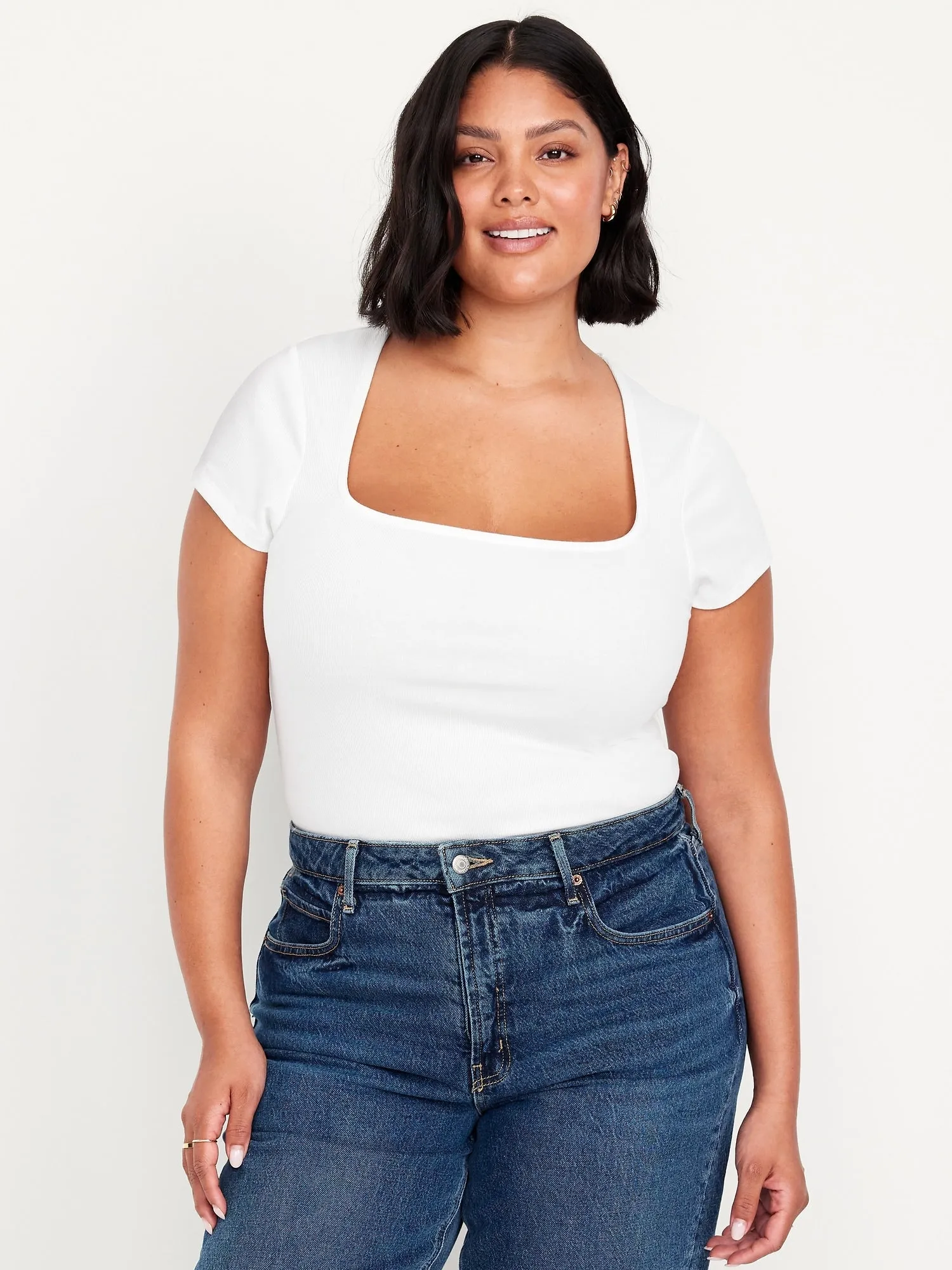 Ribbed Square-Neck T-Shirt